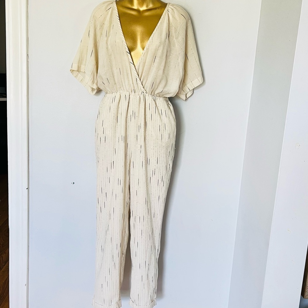 Anthropologie Cream coastal linen beach Wide-Leg Jumpsuit size xs - Picture 4 of 5